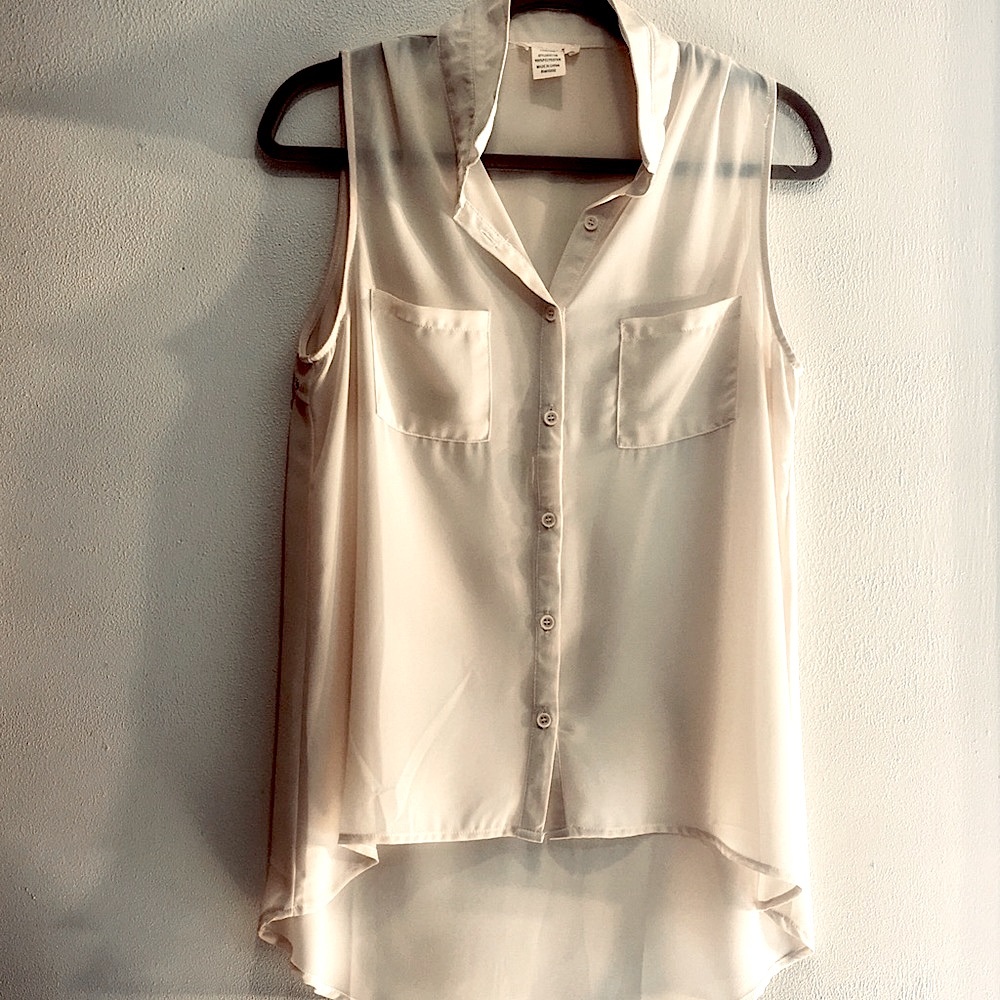 Beige Sleeveless Longer Back Sheer Blouse
